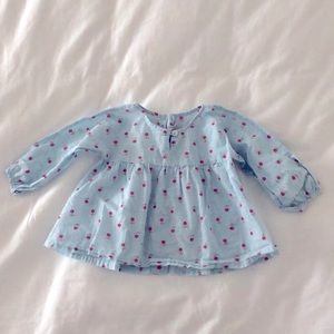 Baby Girls Blouse Blue with Pink Flowers by Petit Bateau size 6m